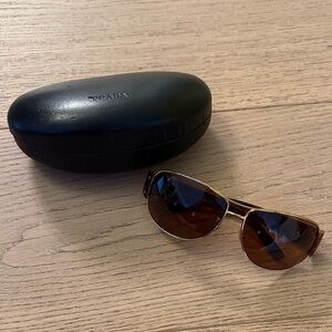 Prada SPR 52G Aviator Sunglasses Gold Frame Brown Lens Tortoise Arms